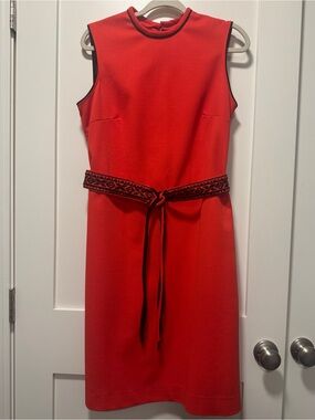 Vintage 70s Toni Todd Sheath Dress Cross Stitch Embroidered belt